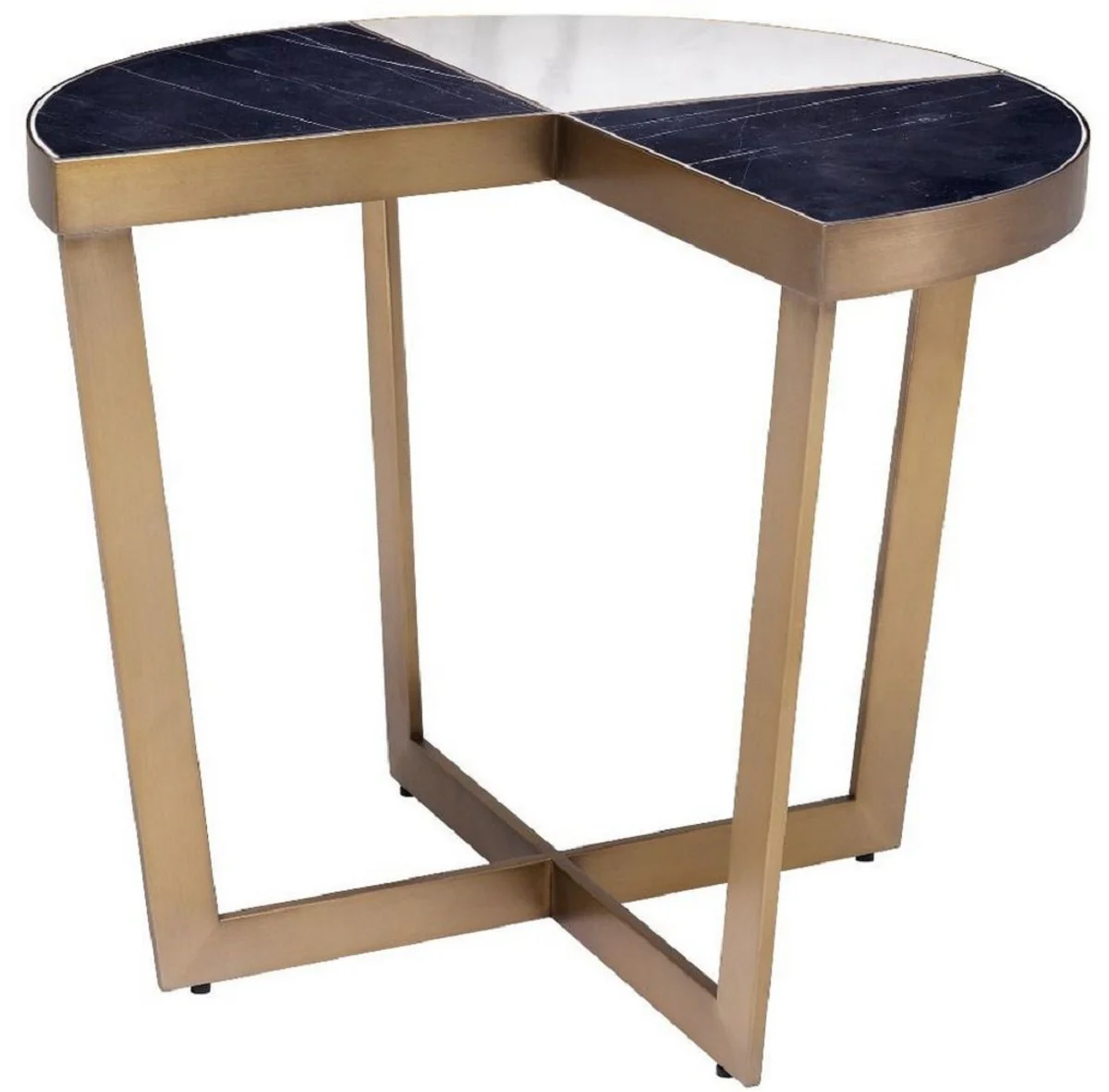 Luxury stainless steel side table with marble table top black / white / brass Ø 60 x H. 50.5 cm - luxury furniture