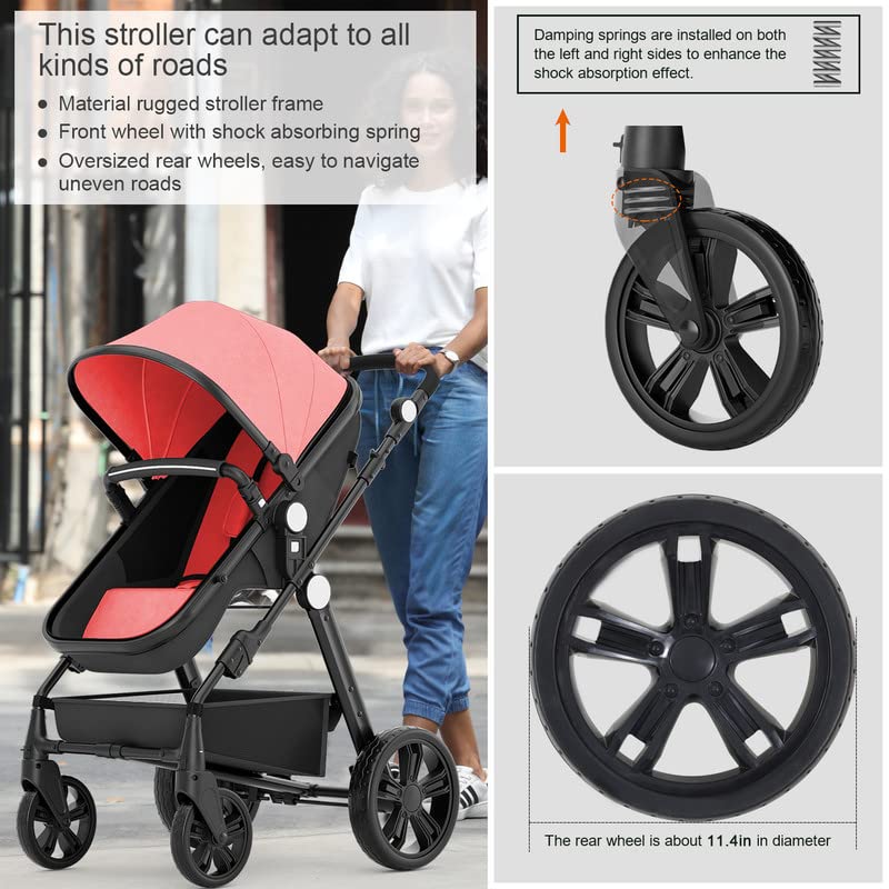 Kinderwagen für Neugeborene, wendbarer Stubenwagen für Kleinkinder, zum luxuriösen Vista-Sitz für Kleinkinder für Jungen und Mädchen, kompakter Einzel-All-Terrain-Kinderwagen, Kinderwagen-Abdeckung, Getränkehalter, Netz …