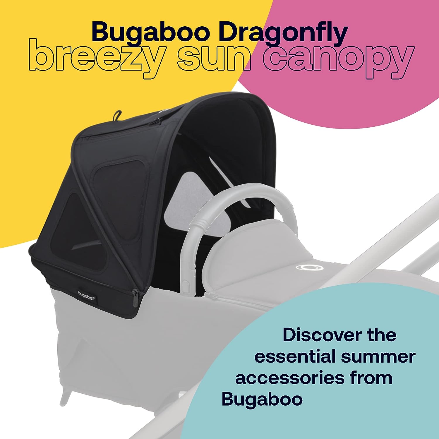Bugaboo Dragonfly Breezy Sun Canopy Stroller Zubehör mit UPF 50+ Sonnenschutz- und Lüftungstafeln, Mitternacht Schwarz