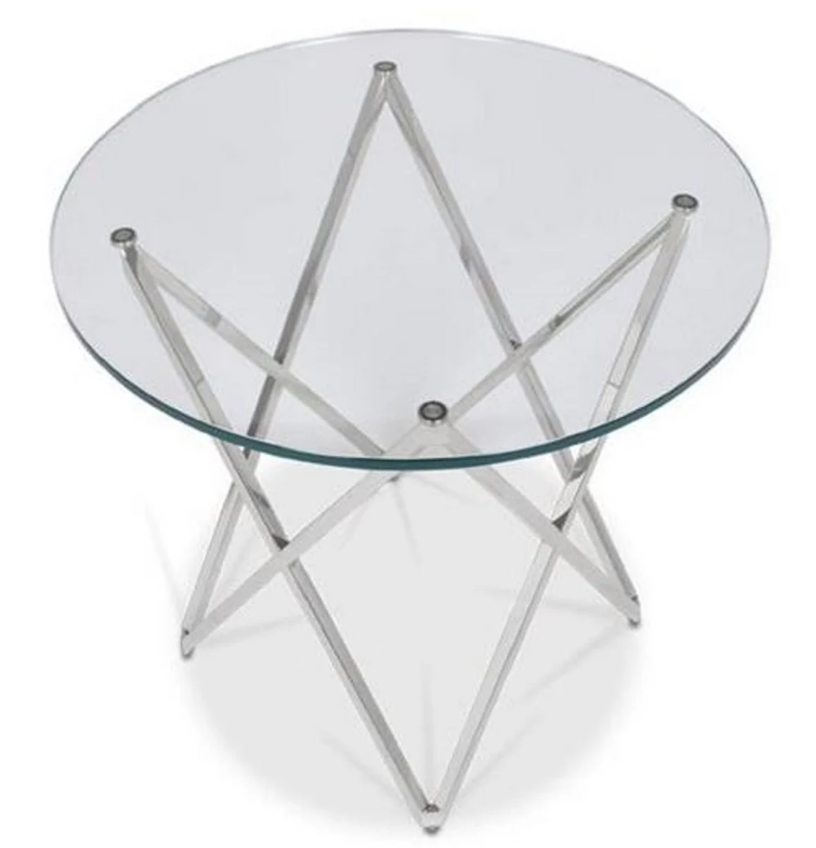 Luxury side table silver Ø 60 x H. 55 cm - Round stainless steel table with glass top - Luxury furniture