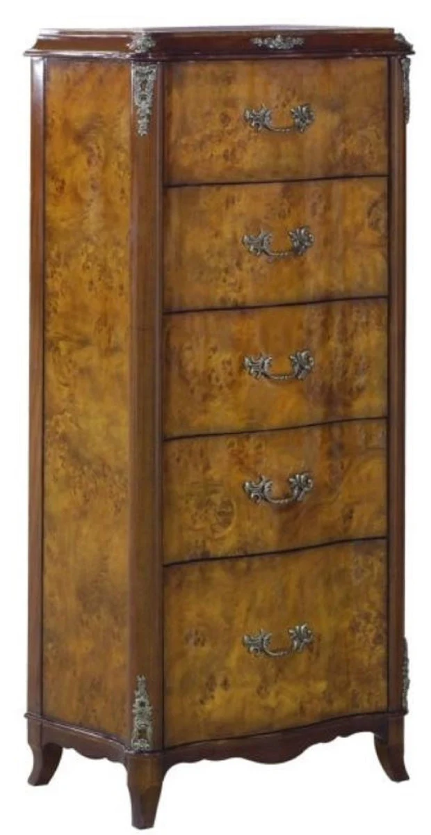 Luxury baroque chest of drawers with 5 drawers light brown / brown 56 x 36 x H. 128 cm - Baroque furniture