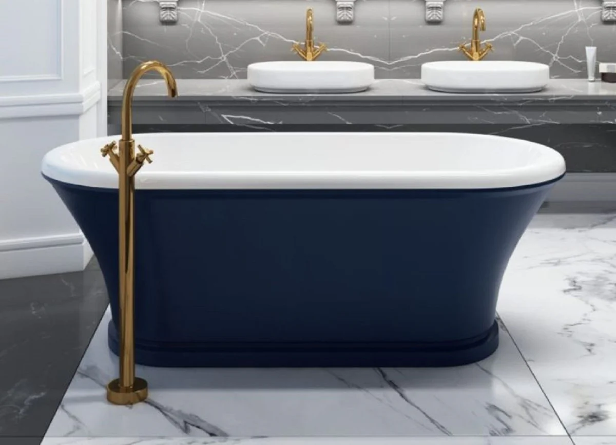 Art Nouveau bathtub with stand fitting blue / white / brass 170 cm