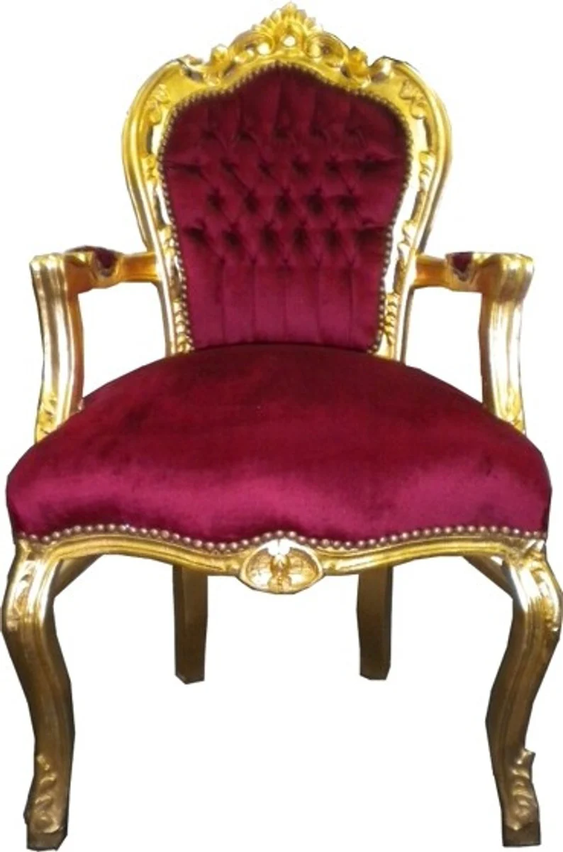 Baroque dining room chair Bordeaux / gold with armrests