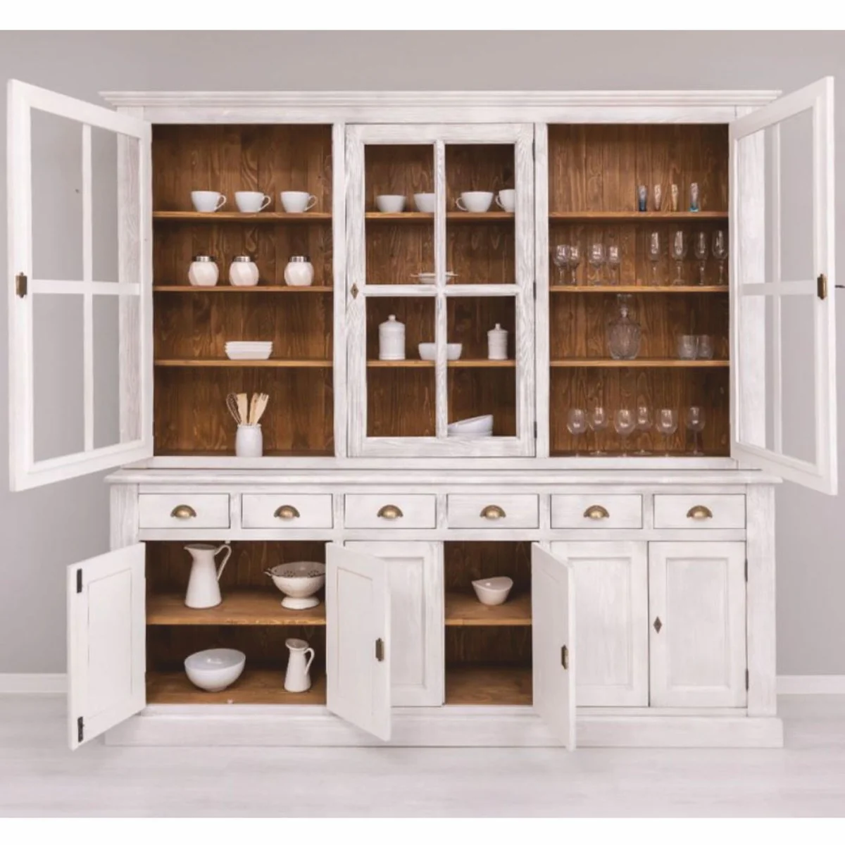 Country house style dining room cabinet light gray / brown 245 cm - dining room furniture