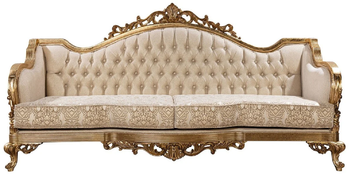 Luxus Barock Wohnzimmer Set Gold / Antik Gold - 2 Barock Sofas & 2 Barock Sessel & 1 Barock Couchtisch - Luxus Wohnzimmer Möbel im Barockstil - Barock Möbel - Edel & Prunkvoll