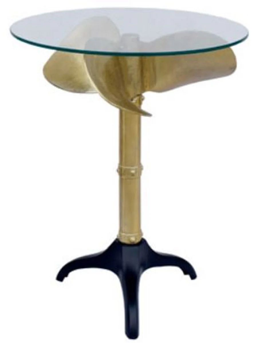 Designer propeller side table gold / black Ø 57 x H. 73 cm - round ship propeller table with glass top - living room furniture