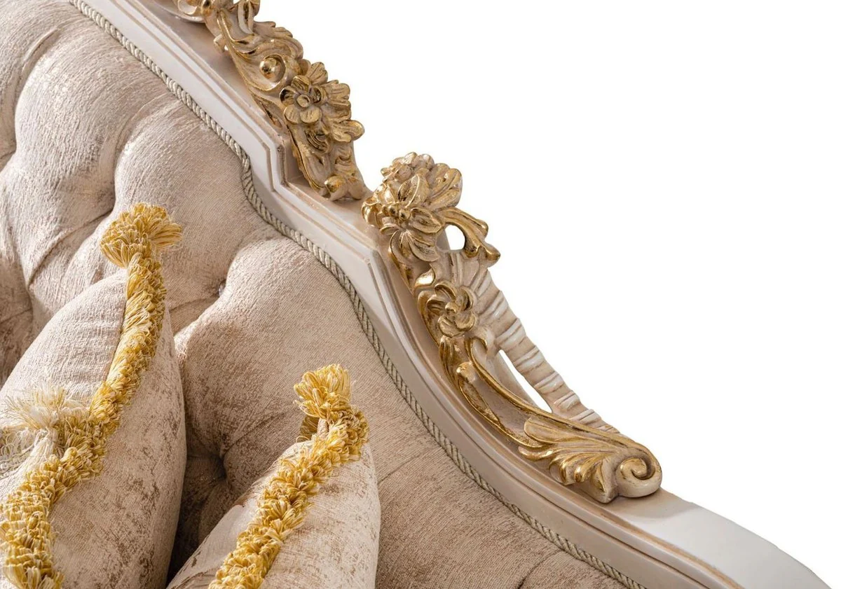 Luxury Baroque Sofa Beige / White / Gold - Magnificent Living Room Sofa with Glitter Stones - Baroque Style Living Room Furniture - Luxury Furniture in Baroque Style - Baroque Furnishings - Noble & Magnificent