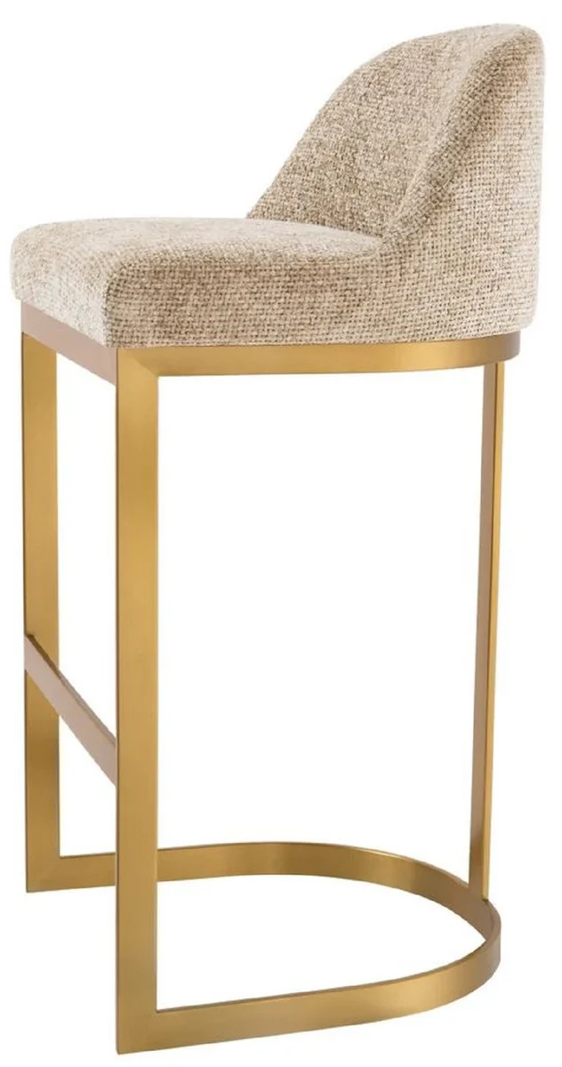 Luxury bar chair sand color / brass 53 x 51 x H. 101 cm - Padded stainless steel bar stool - Bar furniture - Luxury furniture - Luxury quality