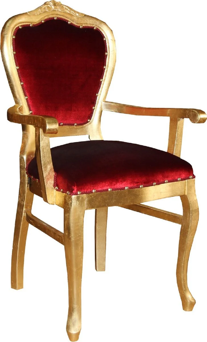 Luxury Baroque dining room set Bordeaux red / gold 60 x 47 x H. 99 cm - 4 handmade dining chairs with armrests - Baroque dining room furniture