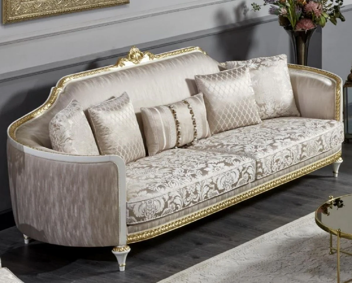 Luxury Baroque Sofa Gold / White / Gold - Magnificent Living Room Sofa - Baroque Style Living Room Furniture - Luxury Furniture in Baroque Style - Baroque Furnishings - Noble & Magnificent