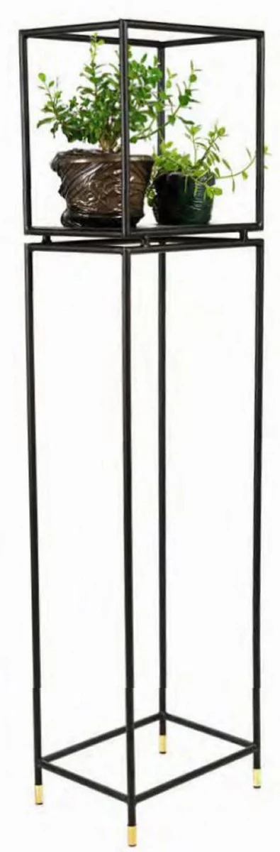 Luxury flower shelf black / brass 40 x 30 x H. 160 cm - Modern metal plant shelf - Living room furniture