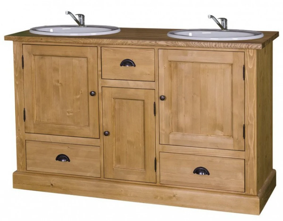 Country house style wash cabinet washbasin including 2 sinks with many compartments - bathroom cabinet solid wood