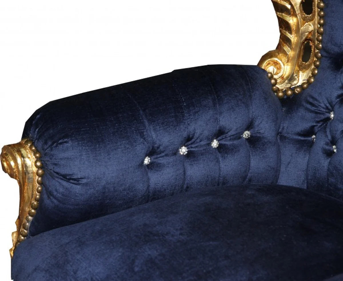 Baroque armchair King royal blue/gold with bling bling rhinestones