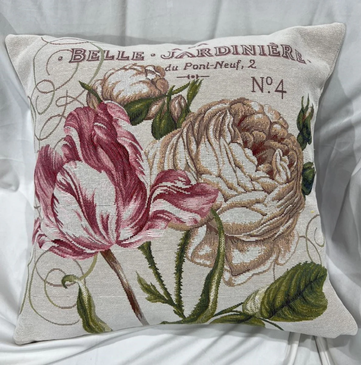 Luxury decorative cushion roses cream / multicolored 45 x 45 cm - printed decorative cushion with elegant tapestry fabric - luxury decorative accessories