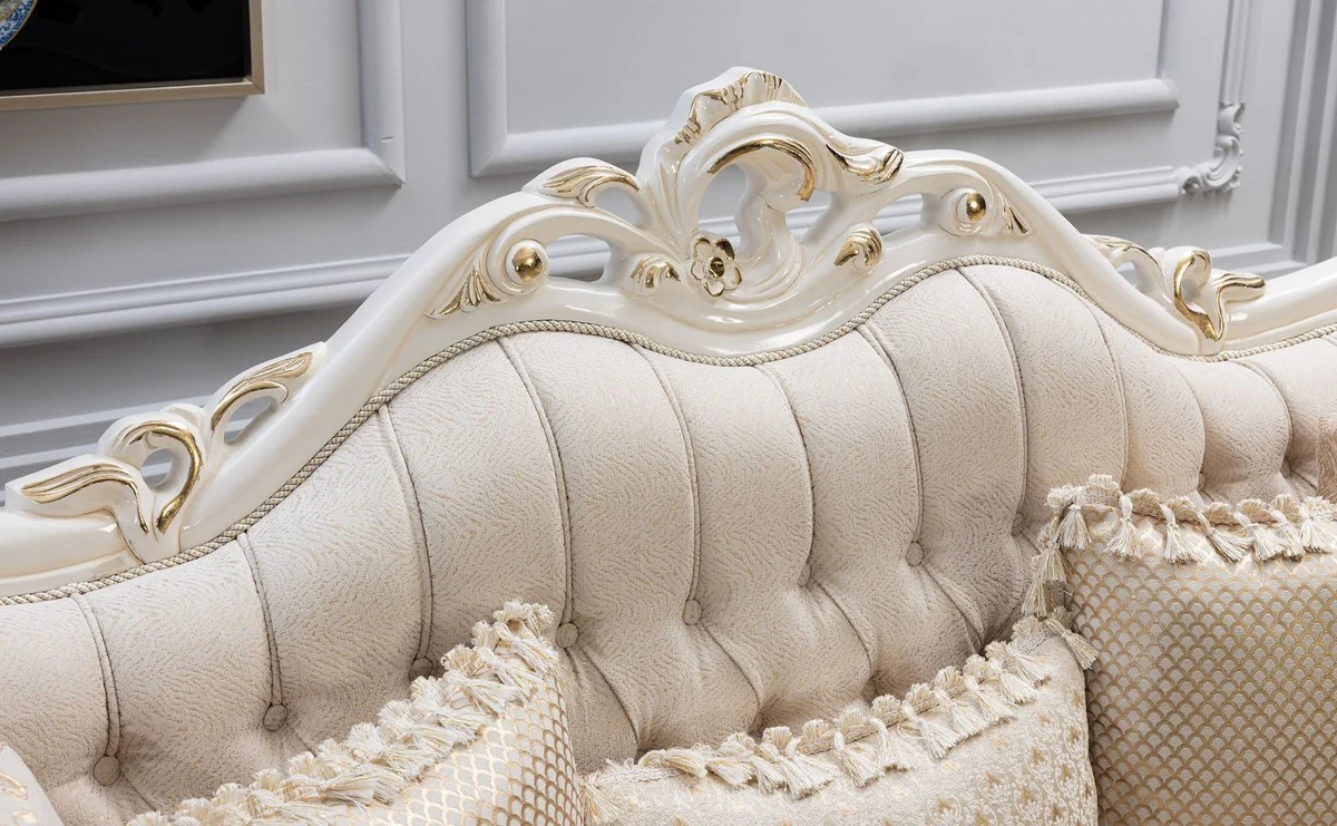 Luxury baroque sofa white / gold - baroque style living room sofa with elegant pattern - luxury living room furniture in baroque style - baroque furniture - baroque furnishings