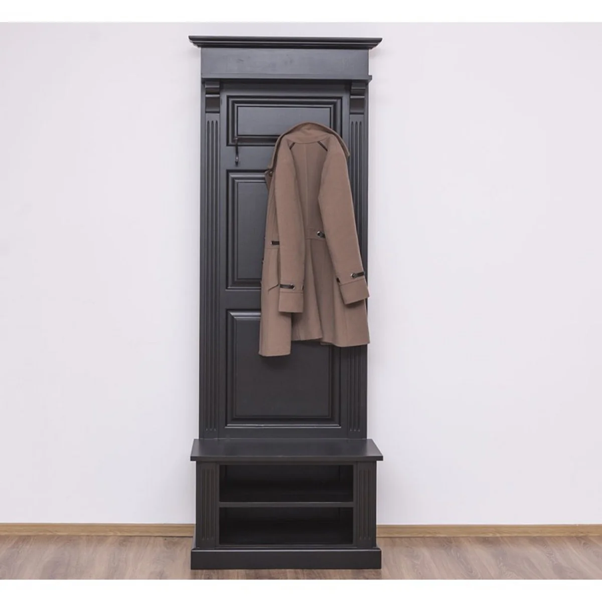 Art Nouveau wall coat rack with storage compartments black antique style - country house style wardrobe