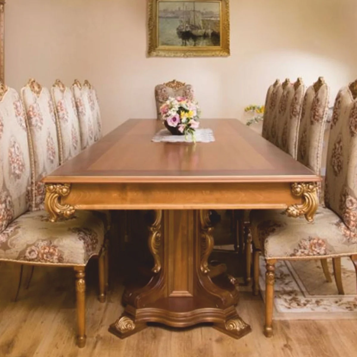 Luxury Baroque Dining Table Brown / Gold 310 cm - Baroque Dining Room Furniture