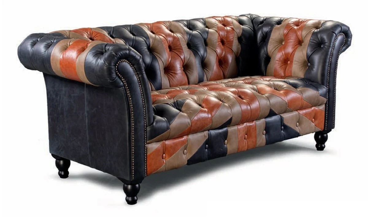 Luxury Chesterfield genuine leather 2 seater sofa blue / brown / black 200 cm