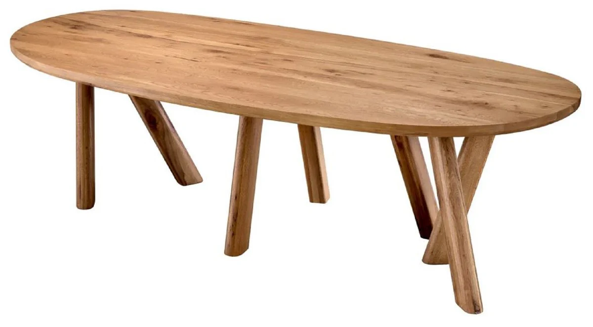 Luxury dining table brown 259 x 109 x H. 76.5 cm - Oval kitchen table with solid oak table top - Dining room furniture - Kitchen furniture - Luxury furniture - Luxury furnishings