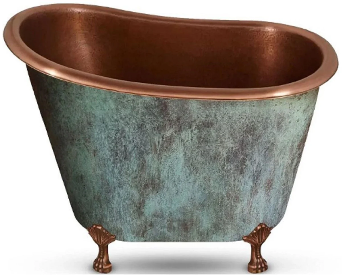 Luxury Art Nouveau copper bathtub antique mint green / copper 124.5 x 79.5 x H. 83.1 cm - Freestanding retro bathtub - Rustic copper bathroom furniture