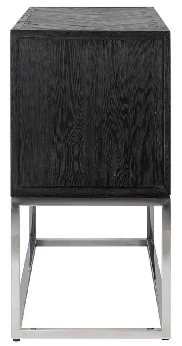 Luxury solid wood chest of drawers with 2 drawers black / silver 108 x 45 x H. 87 cm - Living room furniture - Hotel furniture - Luxury collection