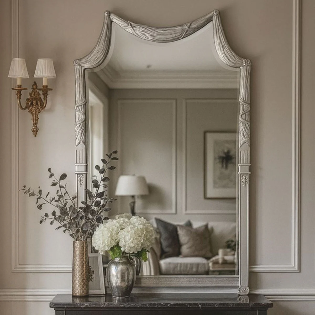 Luxury baroque solid wood mirror silver H. 135 cm - Made in Italy