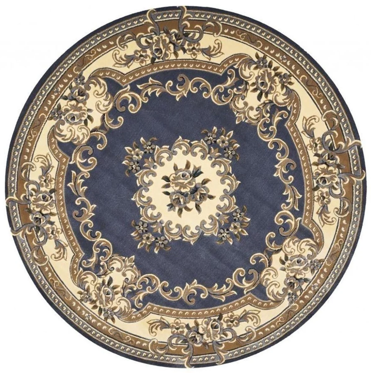 Luxury Baroque Living Room Carpet Blue / Cream / Brown - Various Sizes
