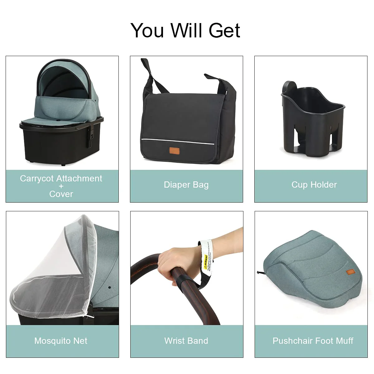 Kinderwagen für Neugeborene und Kleinkinder – Cynebaby 2-in-1 Hochformat, umwandelbar, umkehrbar, stoßfest, Stubenwagen, Kinderwagen, Kinderwagen, mit Getränkehalter, Fußsack und Wickeltasche (grün)