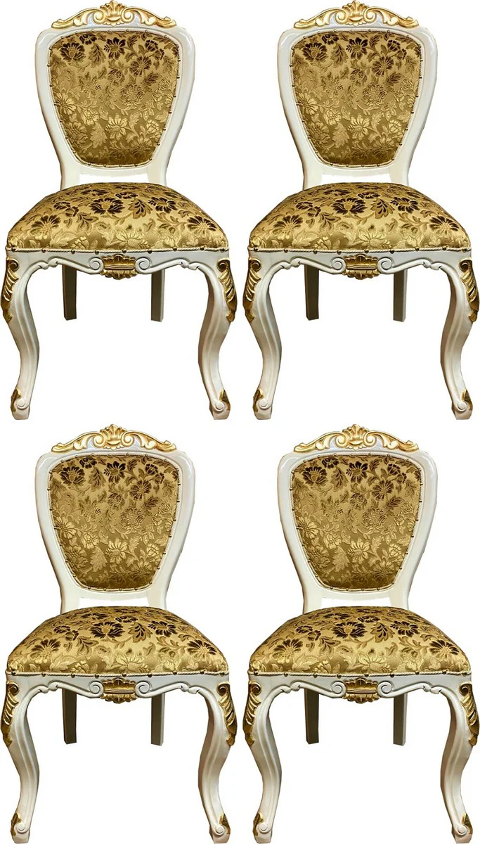 Pompöös by Luxury Baroque Dining Room Chairs Gold Bouquet Pattern / Cream White / Gold - Pompöös Baroque Chairs designed by Harald Glööckler - 4 Dining Room Chairs - Baroque Dining Room Furniture