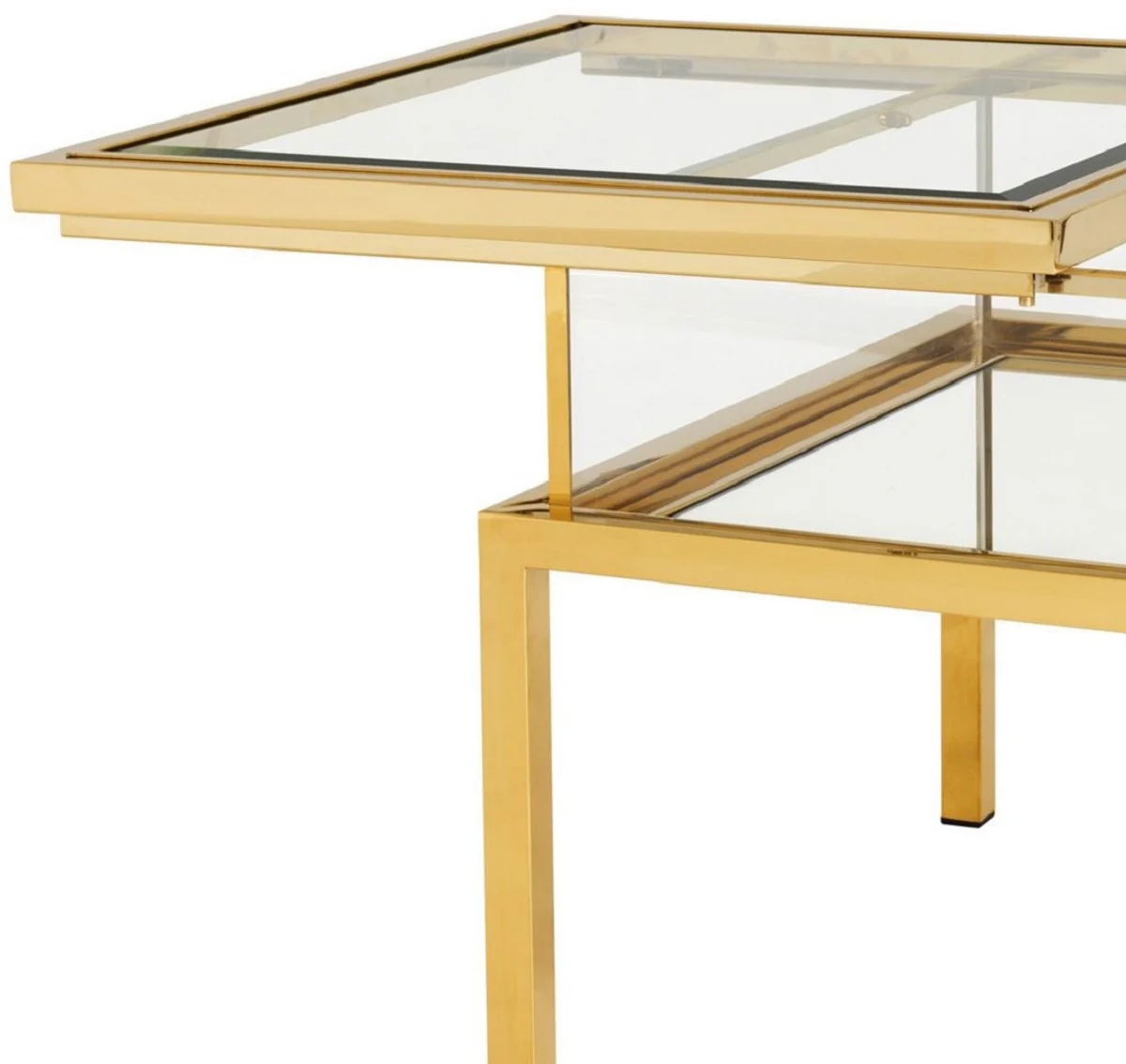 Luxury side table gold 65 x 65 x H. 55.5 cm - Square stainless steel side table with glass top - showcase