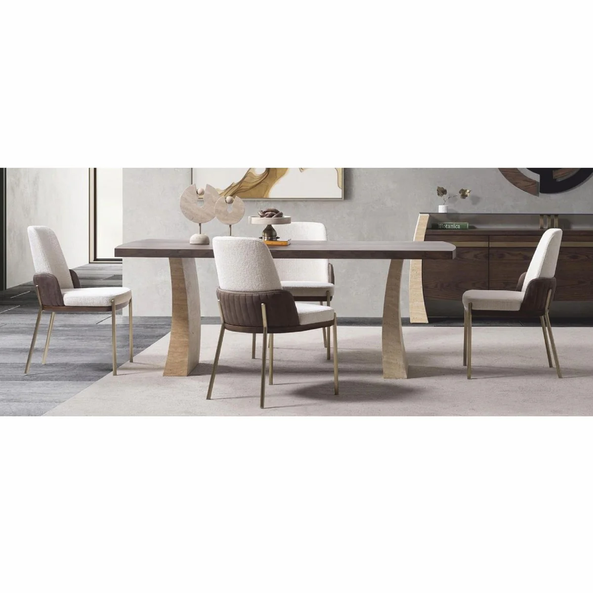 Luxury dining table brown / beige 208 cm - hotel & dining room furniture