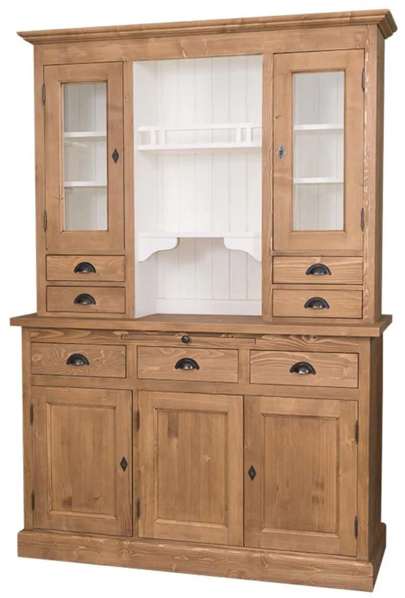 Country house style kitchen cabinet brown / white 137 x 50 x H. 197 cm - 2-part kitchen cabinet with 5 doors and 7 drawers