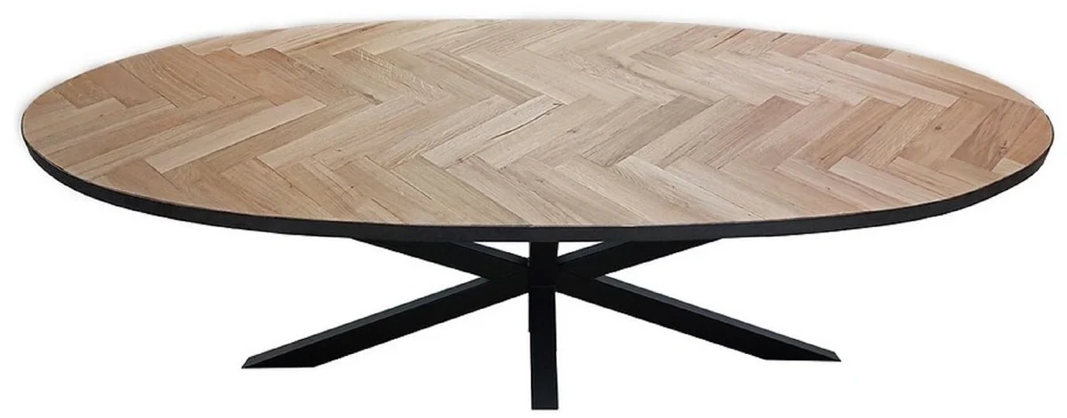 Luxury solid wood dining table natural color / black 240 x 100 x H. 76 cm - Oval solid wood kitchen table - Dining room furniture - Solid wood furniture - Luxury furniture