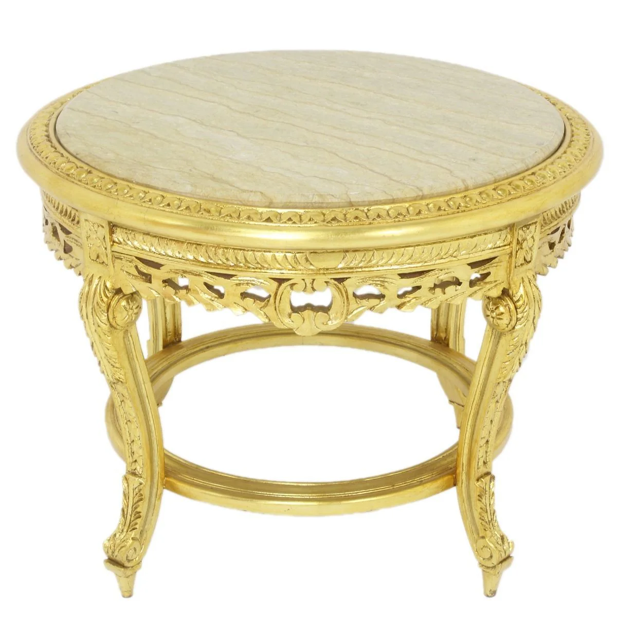 Large Baroque side table with marble top gold / cream Ø 70 x H. 45 cm - Round antique style table - Baroque living room furniture