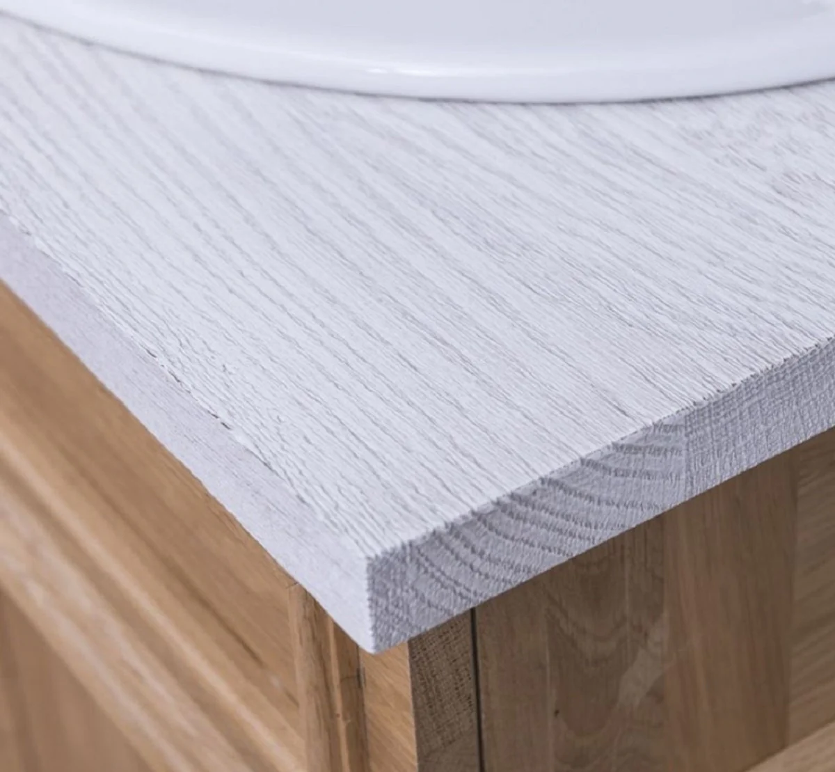 Country house style bathroom set brown / white - 1 double washbasin & 2 sinks & 2 taps & 1 wall mirror - solid wood bathroom furniture in country house style