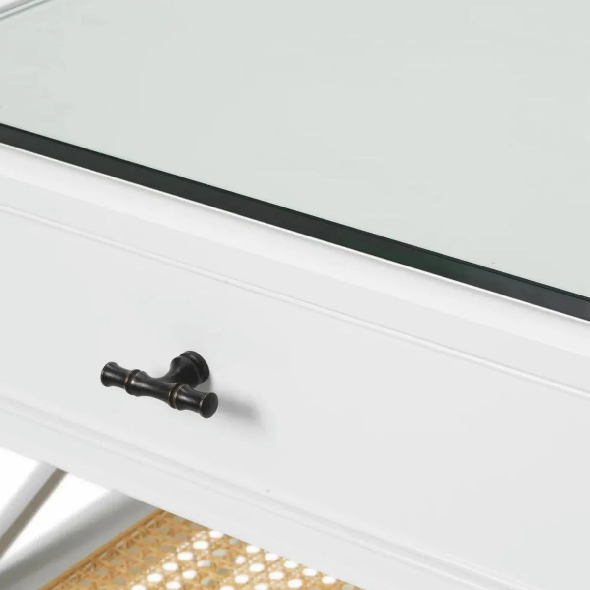 Luxury mahogany side table with drawer and glass top H. 76 cm