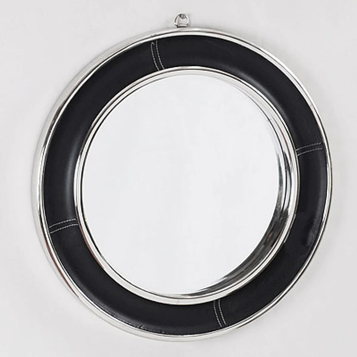 Luxury leather mirror black / silver Ø 58 cm - designer furniture