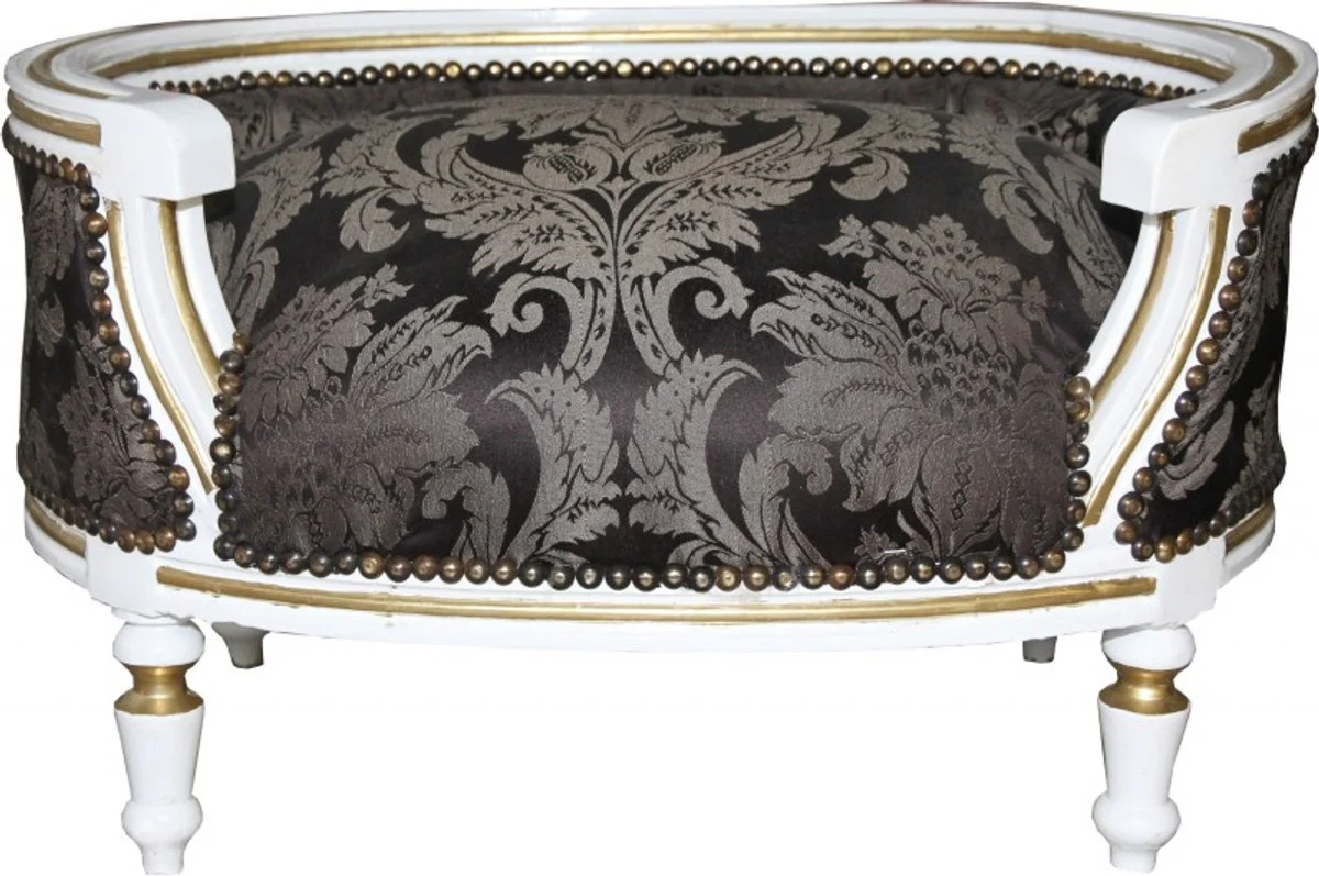 Baroque Dogs & Cats Sofa Black Baroque Pattern / White/Gold - Dog Chair Seat Dog Bed Cat Bed Dog Cat Furniture