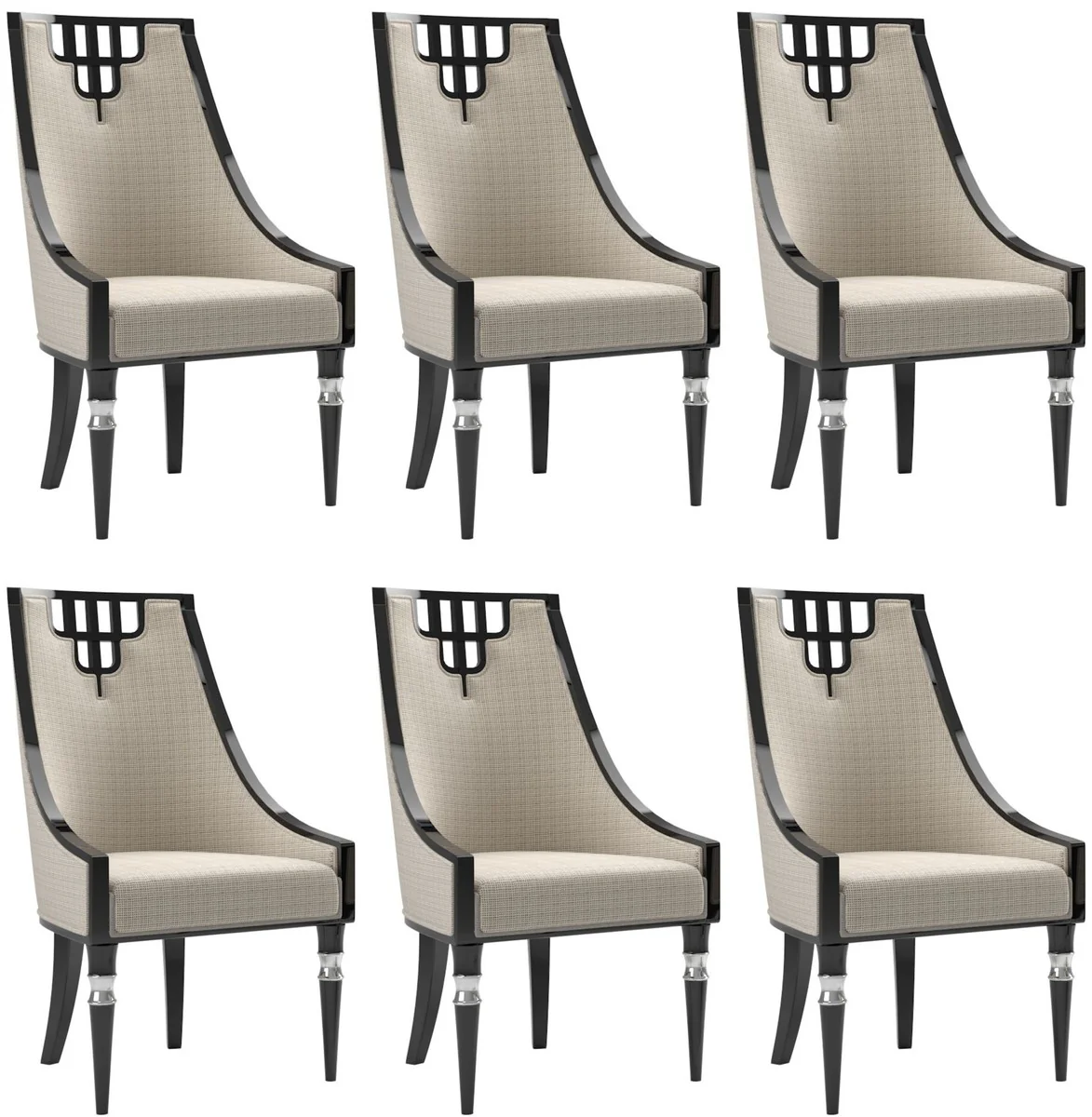 Luxury Art Deco dining room chair set beige / black / silver 55 x 55 x H. 105 cm - Noble kitchen chairs set of 6 - Art Deco dining room furniture