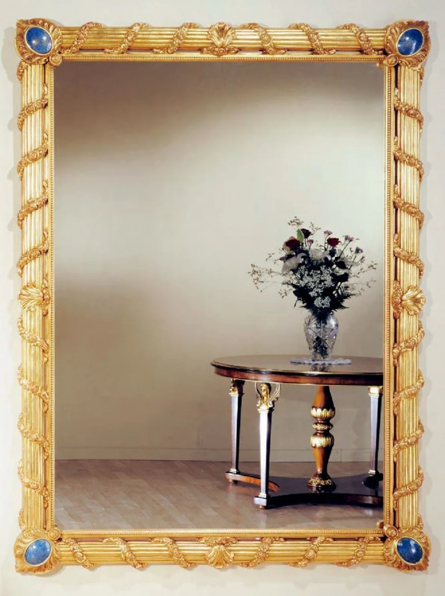Luxury Baroque Mirror Gold / Blue - Magnificent solid wood wall mirror in Baroque style - Baroque furniture - Luxury quality - Made in Italy