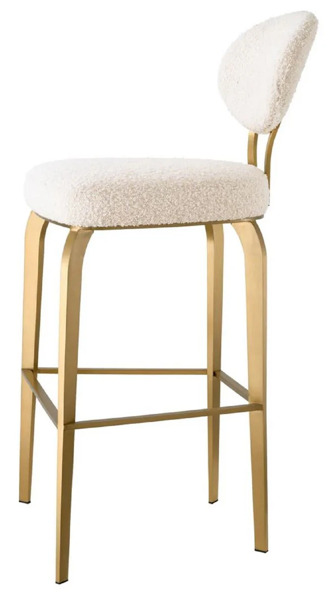 Luxury bar chair cream / brass 50 x 55 x H. 106 cm - Padded bar stool - Bar furniture - Luxury furniture - Luxury quality