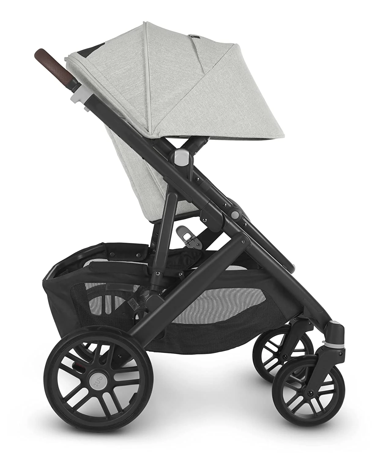 Kinderwagen – Anthony (weißes und graues Chenille-/Karbon-/Kastanienleder)