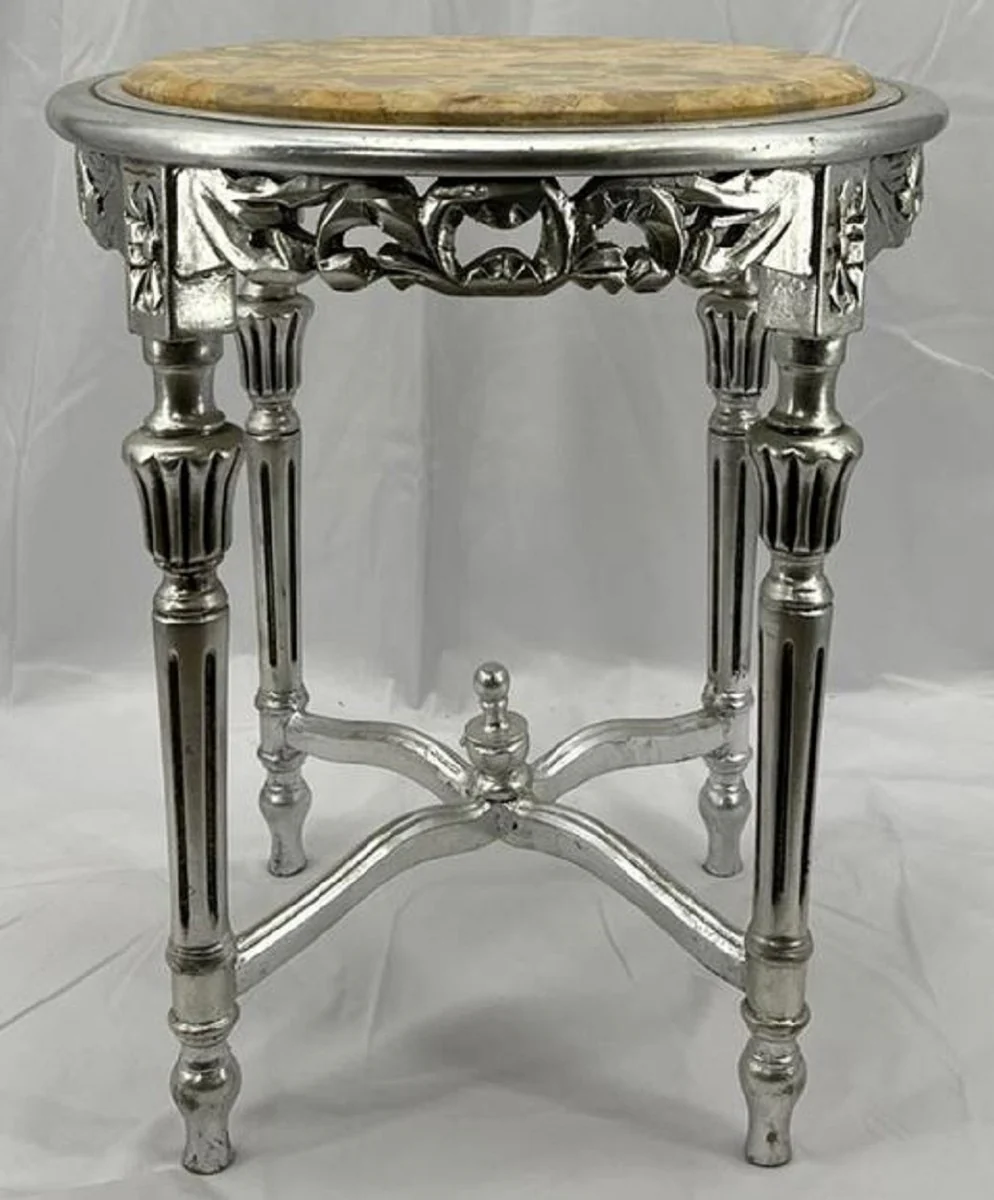 Baroque side table silver / cream - handmade antique style solid wood table with marble top - living room furniture in baroque style - antique style furniture - baroque furnishings - baroque furniture