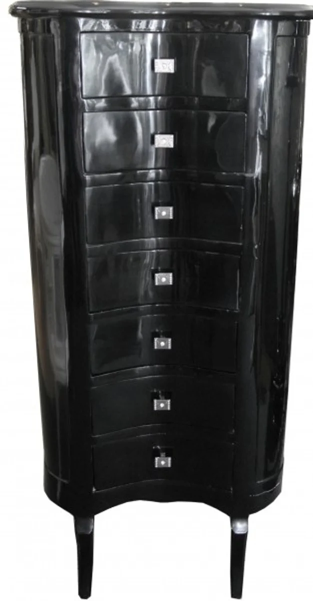 Baroque chest of drawers black high gloss with 7 drawers oval - antique style