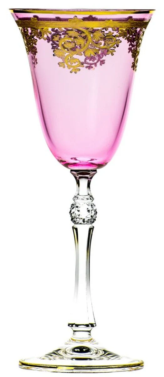 Luxury Baroque wine glass set of 6 pink / gold Ø 9 x H. 21.5 cm - Handmade engraved and hand-painted wine glasses - Hotel & Restaurant Accessories - Luxury quality