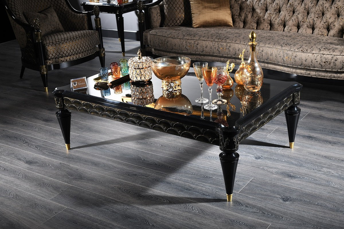 Luxury Baroque Living Room Set Silver Gray / Black / Gold - 1 Chesterfield Sofa & 1 Armchair & 1 Coffee Table & 1 Side Table - Baroque Furniture