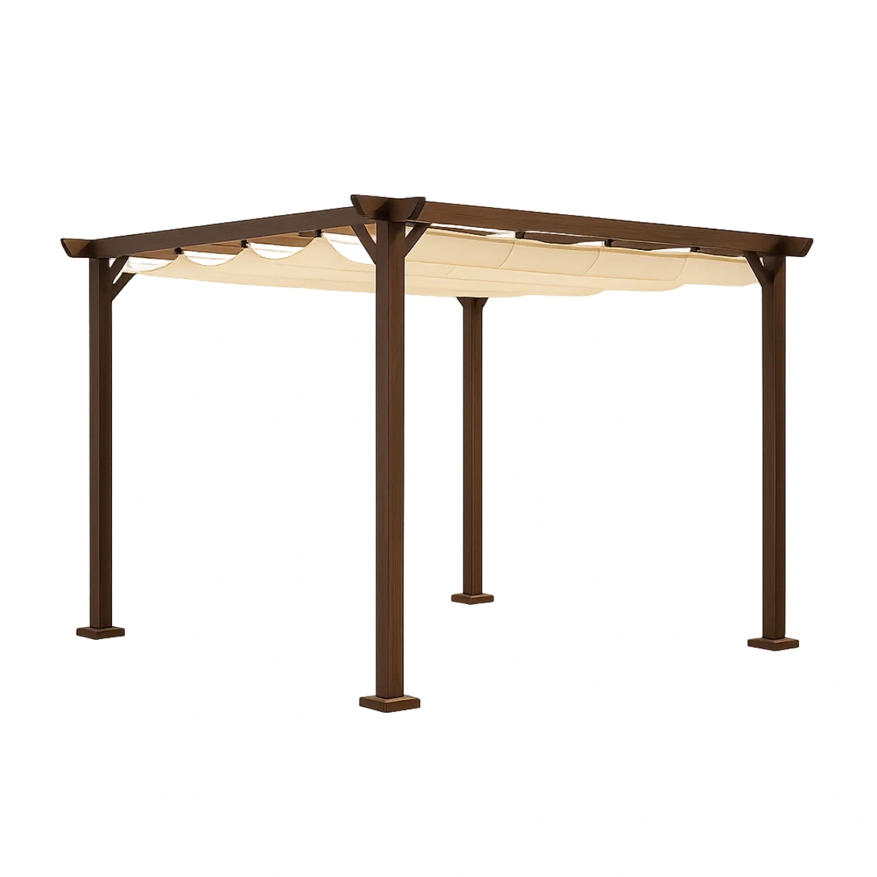 Holzpergola mit ausfahrbarer Markise, braunem Holzrahmen, Stoffdach, freistehend, 3 x 2,5 x 2,6 m, für Terrassen und Gärten - O6bfteeX9Wgc
