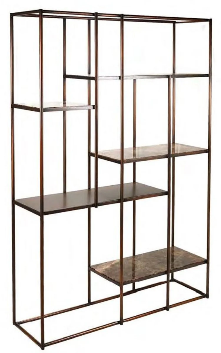 Luxury shelf cabinet bronze / brown 140 x 42.3 x H. 200 cm - metal cabinet with Emperador marble - living room cabinet - bookcase - living room furniture