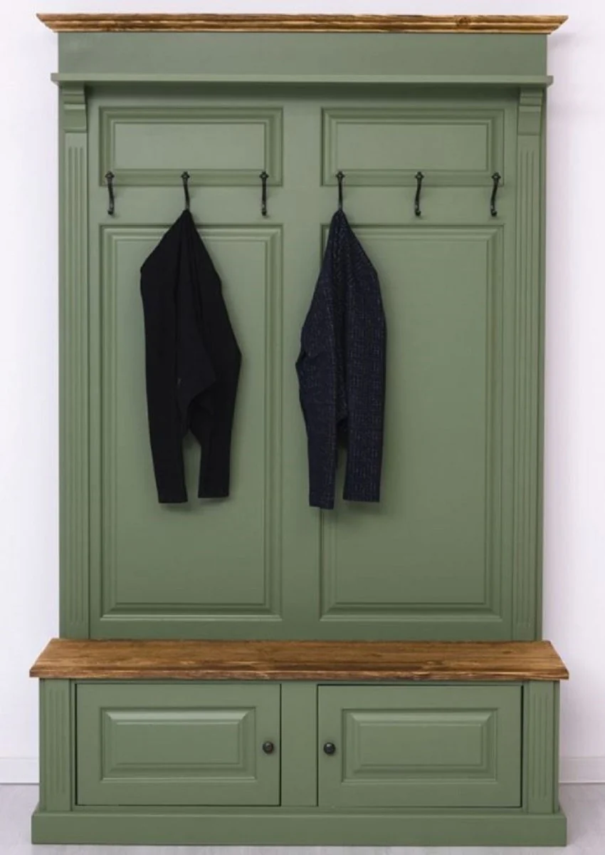 Country house style solid wood wardrobe green / brown 140 x 41 x H. 210 cm - wall wardrobe - hallway cabinet - hallway furniture - wardrobe furniture - country house style furniture