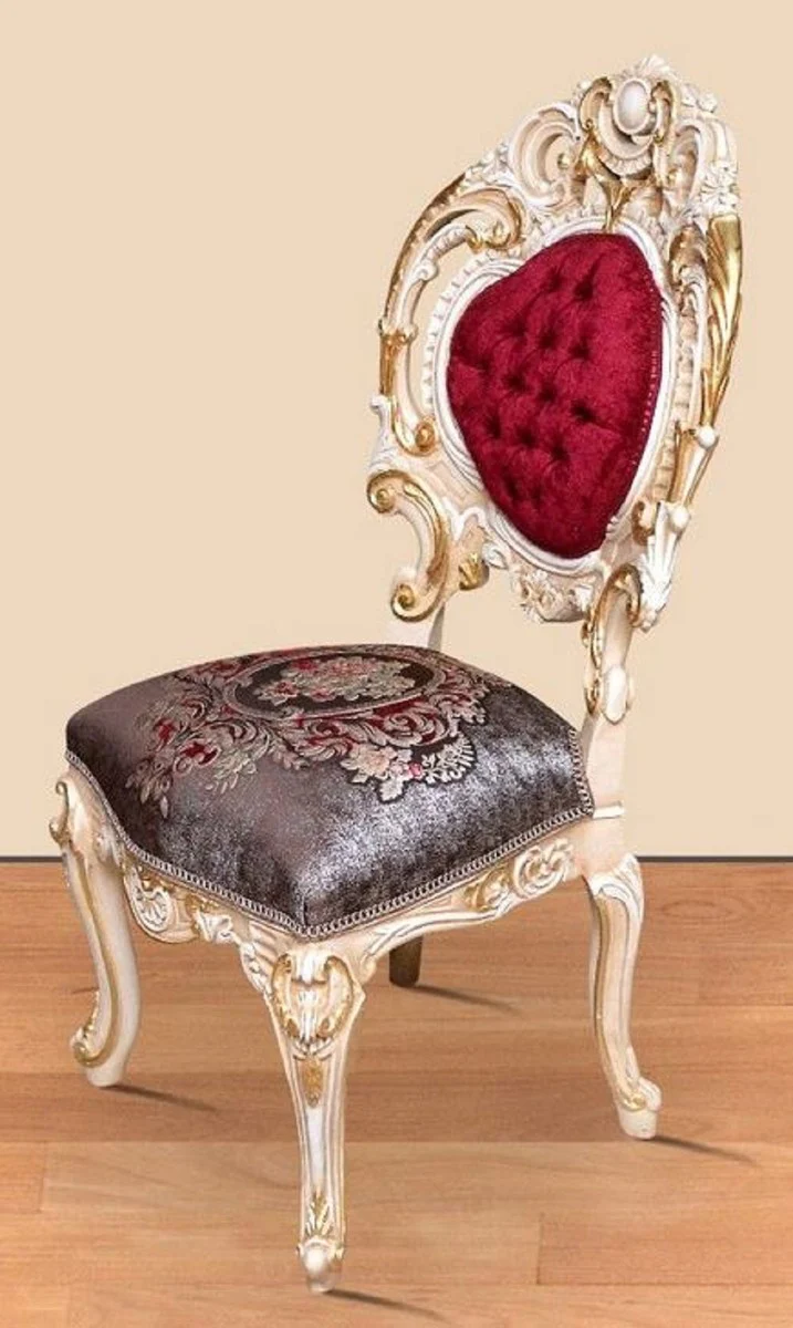 Baroque dining room set Bordeaux red / gray / white / gold - 1 round dining table & 4 dining chairs - Magnificent dining room furniture in the baroque style